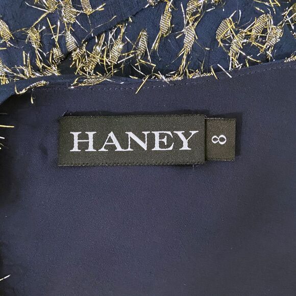 Haney Lucia Dress Size 8 Navy Blue Silk Blend 1-Shoulder Asymmetric Embellished - Picture 7 of 10